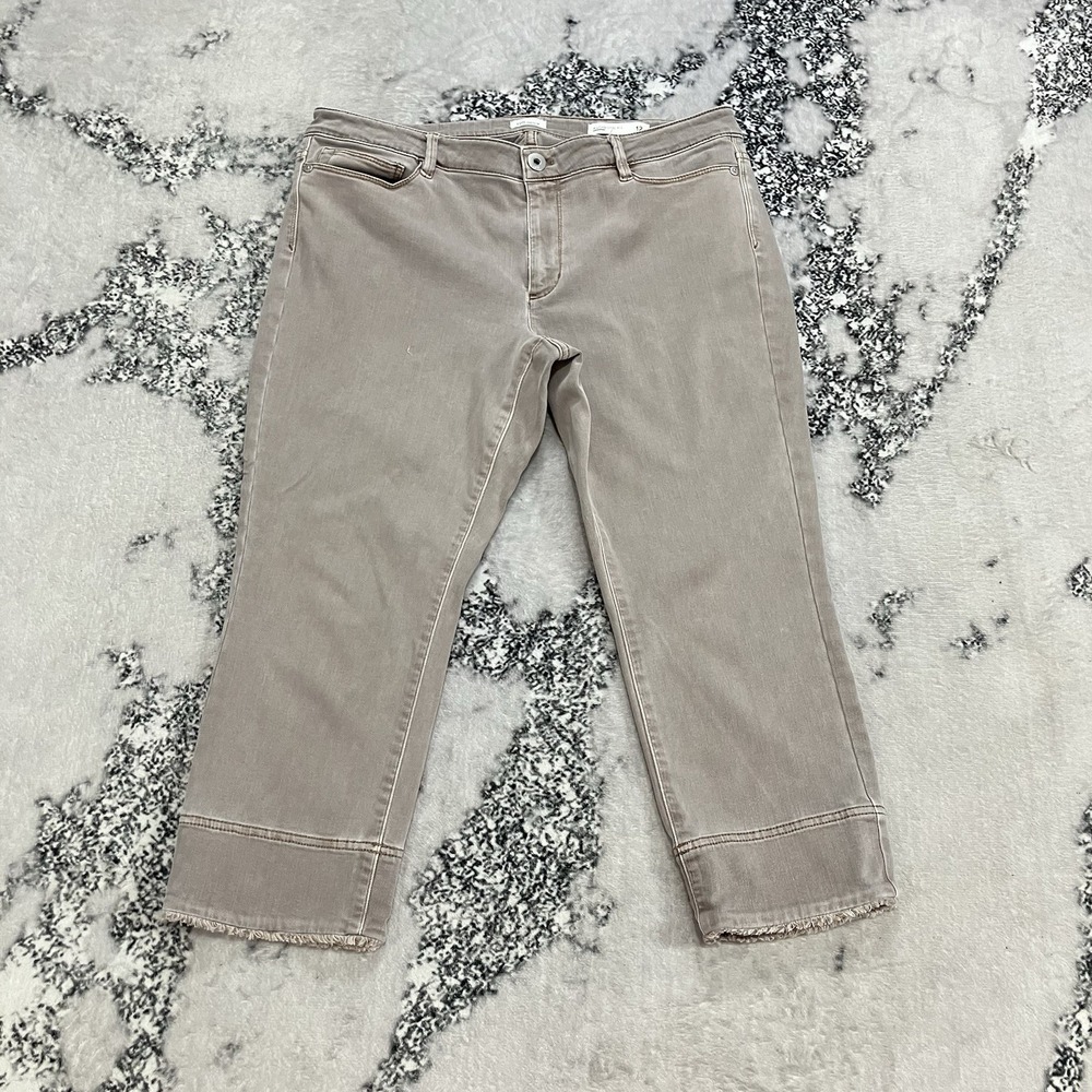 J Jill Authentic Fit Cropped Pants Womens Size 12 Petite Beige Stretch Casual